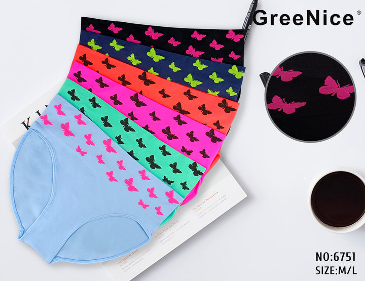 Women's seamless panties BUTTERFLY breathable hipster brief GREE-6751 - 3 pieces per pack