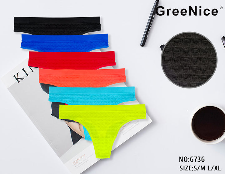 Seamless single-color comfortable soft thongs GREE-6736 - 3 pieces per pack