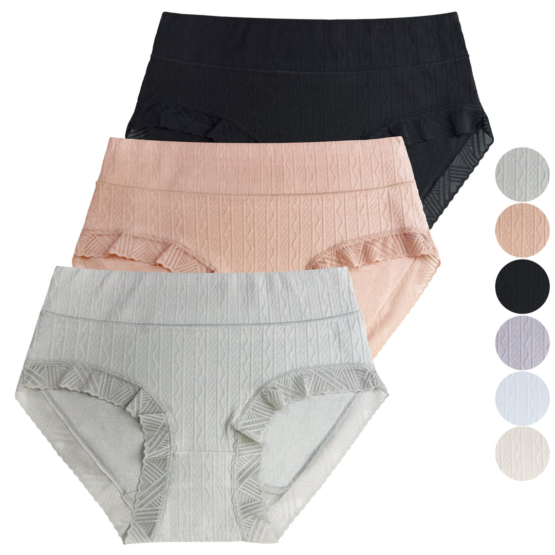 Women's solid-colored light smooth cotton panties CZ8061 - 3 pieces in a pack