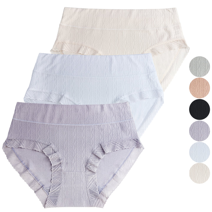 Women's solid-colored light smooth cotton panties CZ8061 - 3 pieces in a pack