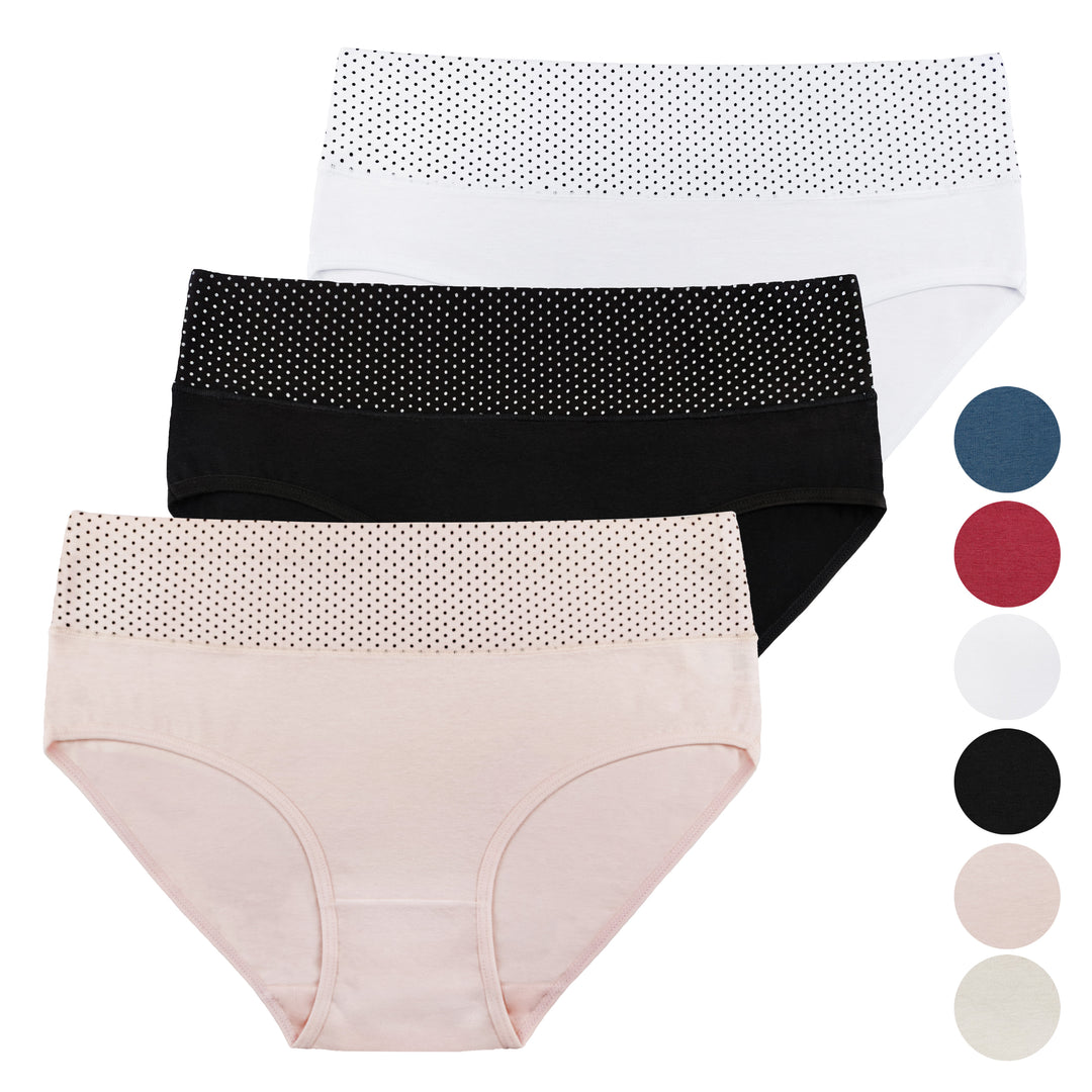 Women's Cotton Smooth Elasic Breathable Classic panties DOTS PE1002 - 3 pieces in a pack