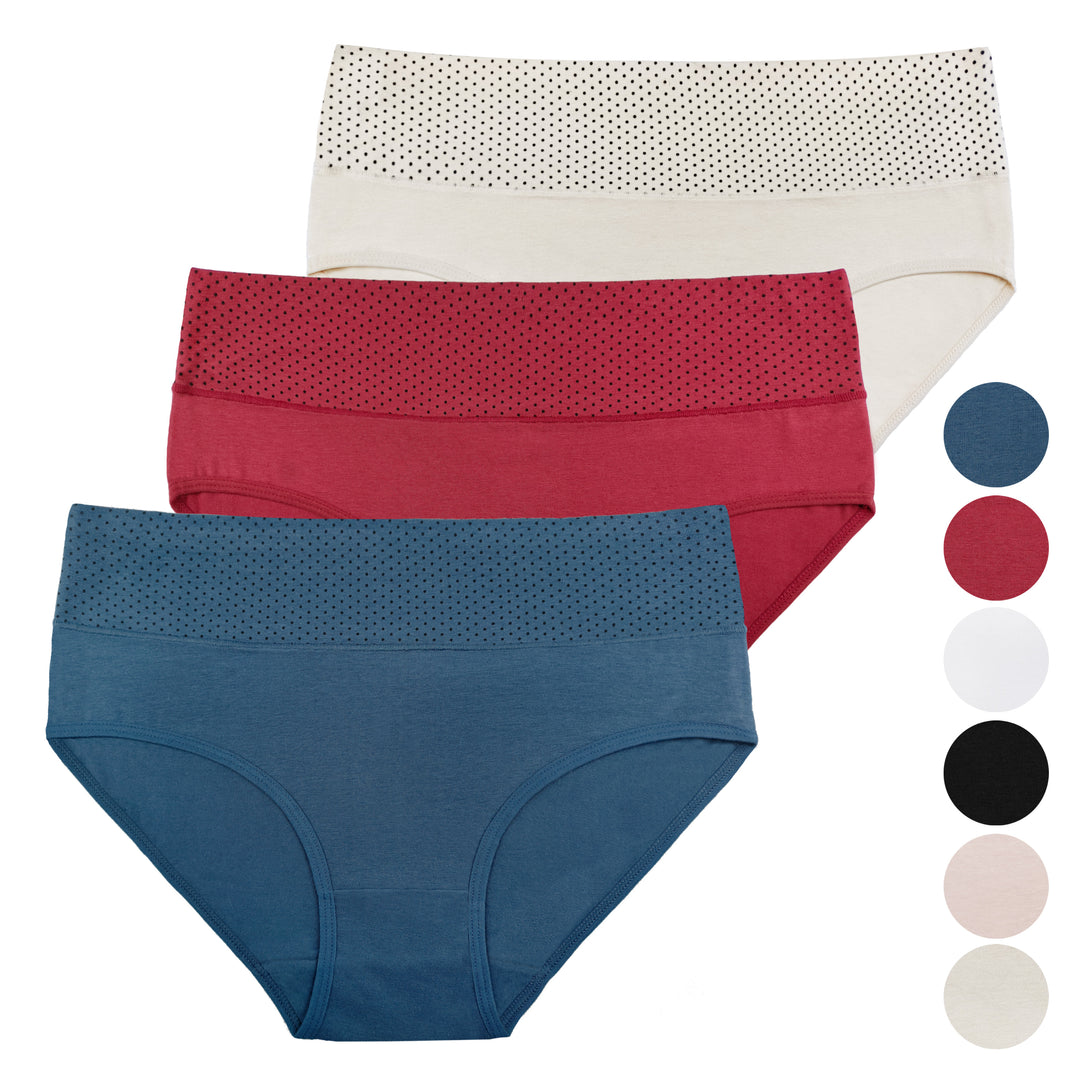 Women's Cotton Smooth Elasic Breathable Classic panties DOTS PE1002 - 3 pieces in a pack