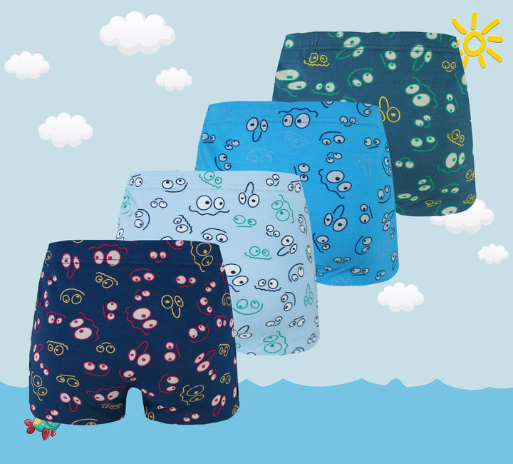 Boys' classic soft flexible everyday boxer shorts with smiley face XQ5148 4 pieces per pack